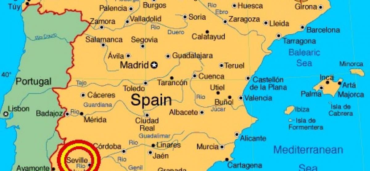 мапа Шпаније показује Севиља