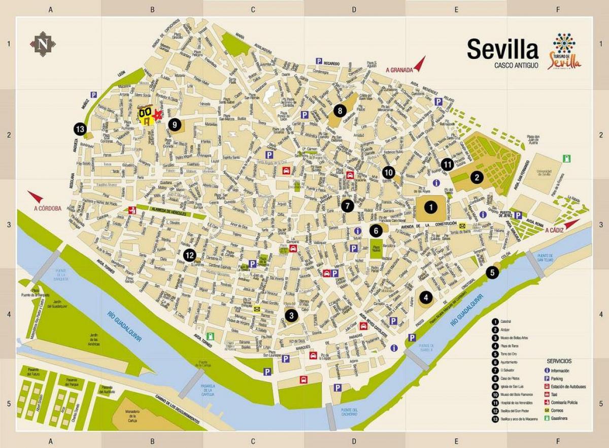 карта Плаза де армас у Севиљи 