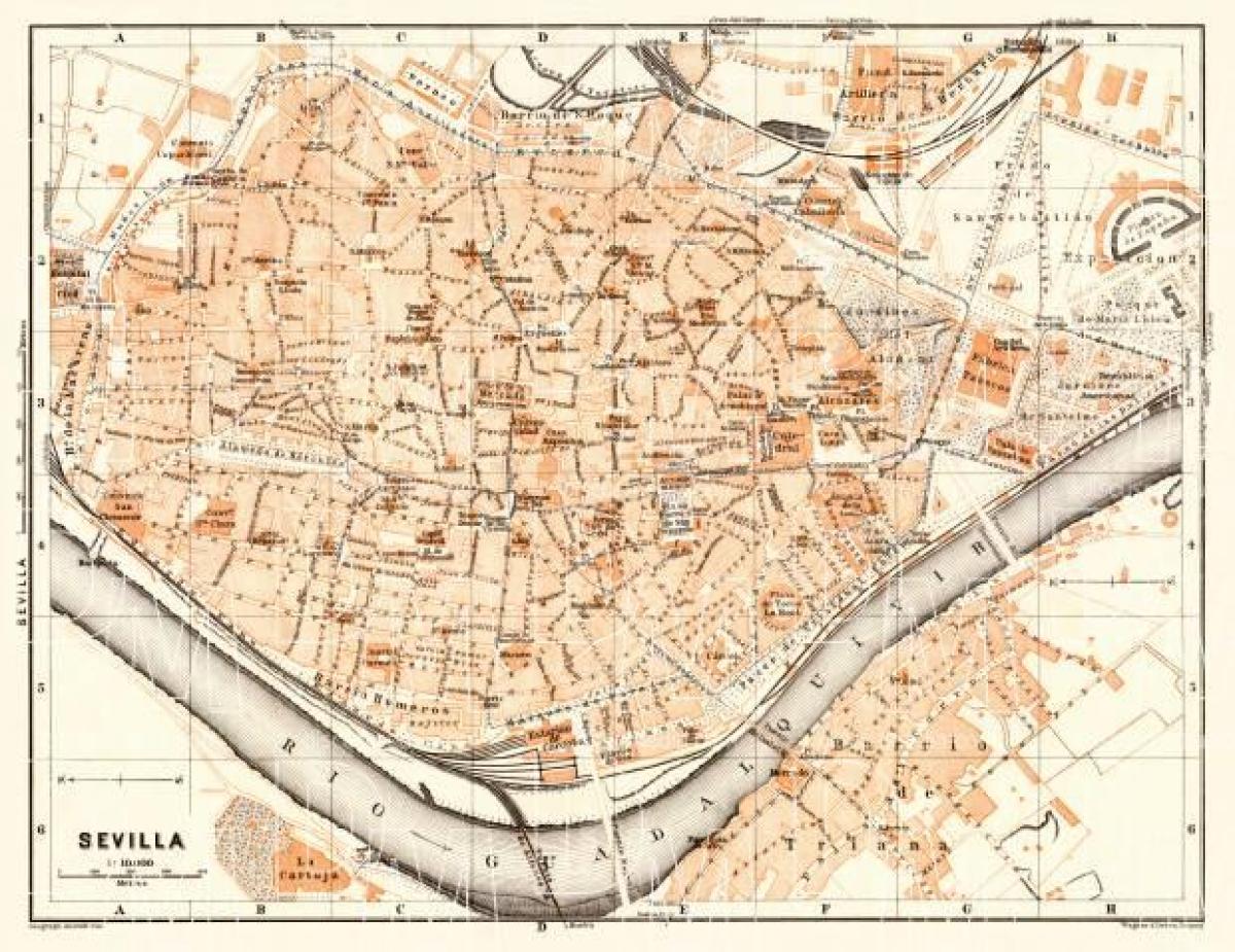 мапа старог града Севиљи у Шпанији